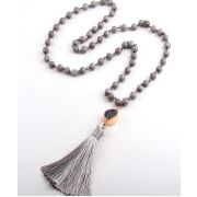 Druzy Bead Tassel with bead necklace - silver