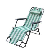 Beach Chair Reclining Green & White Stri